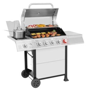 Royal Gourmet GA5401T 5-Burner BBQ Propane Grill with Sear Burner and Side Burner, Stainless Steel Barbecue Gas Grill for Outdoor Patio Garden Picnic Backyard Cooking, 64,000 BTU, Silver