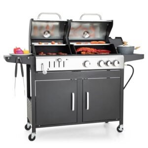 Captiva Designs Propane Gas Grill and Charcoal Grill Combo with Side Burner & Porcelain-Enameled Cast Iron Grate, Dual Fuel BBQ Grill for Outdoor Kitchen & Backyard Barbecue, 690 SQIN Cooking Area