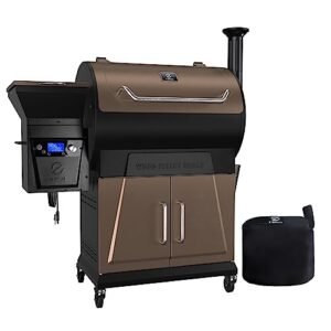 Z GRILLS Newest Wood Pellet Grill Smoker with PID 2.0 Controller, LCD Screen, 2 Meat Probes, Huge Storage Cabinet, 697 sq in Cooking Area, Rain Cover for Outdoor BBQ, 700D6, Bronze