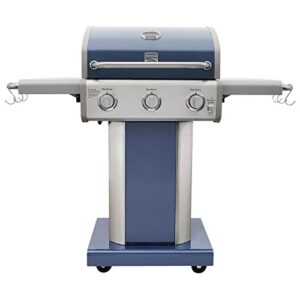 Kenmore 3-Burner Outdoor BBQ Grill | Liquid Propane Barbecue Gas Grill with Folding Sides, PG-A4030400LD-AZ, Pedestal Grill with Wheels, 30000 BTU, Azure