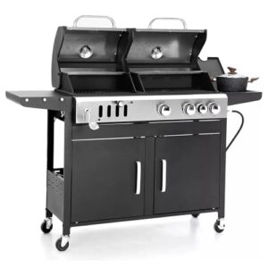 Thaweesuk Shop New 2024 Gas BBQ Grill with Side Burner Gas Charcoal Combo Black Outdoor Cooking Grill 4-Burner Remove Smoker Portable 60.8"L x 22.8"W x 46"H of Set