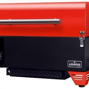 ASMOKE Portable Pellet Smoker Grill - AS350 256 sq. Pellet Smoker Grill w/Meat Probe, ASCA System™ Pellet Grill, Easy to Clean Portable Smoker, Auto Temp Control 8-In-1 Small Table Top Smoker, Red