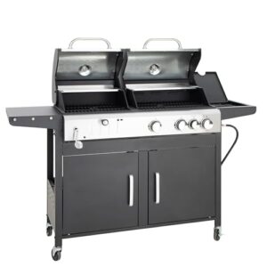 MFSTUDIO Propane Gas Grill and Charcoal Grill Combo with Side Burner, Porcelain-Enameled Cast Iron Grate, Dual Fuel Extra Large BBQ Grill for Outdoor Cooking & Backyard Barbecue, 690 SQIN Cooking Area