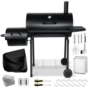 Charcoal Grill with Smoker, Leonyo 811 Square Inches Outdoor Grills & Smokers, Large Barrel Charcoal Grills with Grill Cover & Griddle Grilling Tools for Camping BBQ, Backyard Cooking