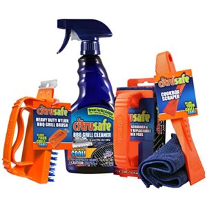 Citrusafe Complete Grill Cleaning Kit - Grill Cleaner Spray (16oz), Scrubber 3 Pack, Nylon Brush, Cookbox Scraper and Microfiber Cleaning Towel - Tools to Clean BBQ Grill Grates, Smokers, Ovens
