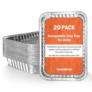 TOHONFOO 20 Pack Drip Pan Liners for Ninja OG701 Woodfire Outdoor Grill & Smoker - Compatible with Weber Genesis - Spirit - Q Series - Disposable Aluminum Foil Grease Tray Liners