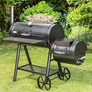 MFSTUDIO Heavy Duty Smoker, X-Large Charcoal Grill with Offset Smoker, 942 sq.in. Cooking Area, For Outdoor Camping Family & Friends Gathering, Black