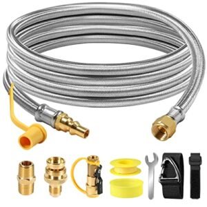 NQN Propane Hose, 12FT Stainless Steel, 1/4'' Quick Disconnect Connect for RV to Grill, Safety Shutoff Valve, Compatible with 1 LB Portable Appliance, Hardware Tubing