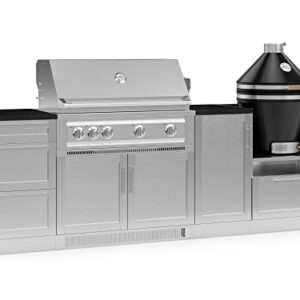 NewAge Products Signature Series 8Pcs Outdoor Kitchen Cabinet Set, Heavy Duty Stainless Steel 5-Burner BBQ Island, Propane Gas 40" Platinum Grill, Black Galaxy Granite Top, Silver Travertine, 68856