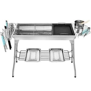 BBQ Grill Outdoor Barbecue Grill Barbecue Home Kitchen Picnic Thick Stainless Steel Charcoal Barbecue with Wild Folding Picnic Shelf