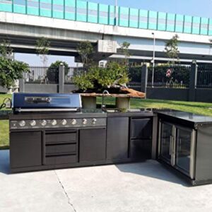 4 Piece Island BBQ Outdoor Grill Black Stainless Steel with Double Refrigerator, Sink, and L-Shape Corner Piece
