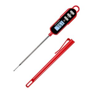 Lonicera Digital Cooking Thermometer for Bread Baking, Food and Water Temperature Measurement. Waterproof and Long Stem with Meat Temp Guide, Display with Backlit (Red)