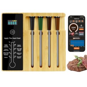 4-Probe Wireless Meat Thermometer, 500FT Wireless Range Bluetooth Meat Thermometer Digital, Probe Lasts Up to 16 Hours, Instant Read Food Thermometer for Oven, Smoker, Grill