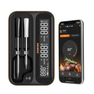 5GHz & 2.4GHz WiFi Wireless Meat Thermometer, Inkbird WiFi Meat Thermometer with 2 Size-Coded Probes and Unlimited Range,Bluetooth 5.4 Meat Thermometer with 360° Readable LCD-Enhanced Booster