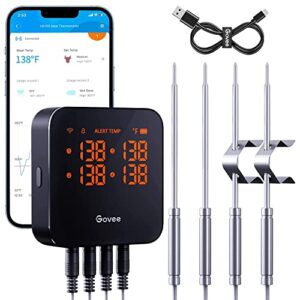 Govee Wireless Meat Thermometer with 4 Probe, Smart WiFi Meat Thermometer with Unlimited Range App Notification Alert, Digital Rechargeable Bluetooth Food Thermometer for Smoker BBQ Grill Oven Kitchen