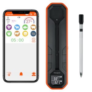 Wireless Meat Thermometer – Digital Cooking Thermometer with Wireless Probe – 500Ft Remote Range Food Thermometer – with iOS & Android Read App -Preprogrammed Temperatures for BBQ, Oven, Grill