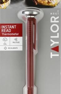 Taylor Instant Read Analog Meat Food Grill BBQ Cooking Kitchen Thermometer with Red Pocket Sleeve for Calibration, 1 inch dial, Stainless Steel