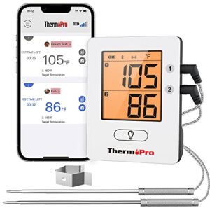 ThermoPro Wireless Meat Thermometer of 650ft for Smoker Oven, Meat Thermometer Digital Wireless with 2 Meat Probes, Bluetooth Meat Thermometer for Cooking, BBQ Smoker Grill Thermometer Rechargeable