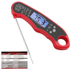 Lonicera Digital Meat Thermometer for Food Cooking. Waterproof & Instant Read for Kitchen Baking, BBQ. with Foldable Probe, Backlight & Calibration (Red)