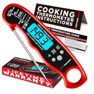 Alpha Grillers Instant Read Meat Thermometer for Cooking Grill and BBQ Griddle - Waterproof w/Backlight & Calibration for Food, Oven, Air Fryer Accessories, Kitchen Essentials, Stocking Stuffer Gifts