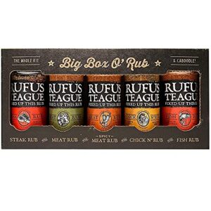 Rufus Teague BBQ Seasoning Gift Set, Big Box O' Rub BBQ Dry Rub for Smoking and Grilling Meat, 5 Flavor Spice Set, BBQ Gifts for Men Who Like Grilling