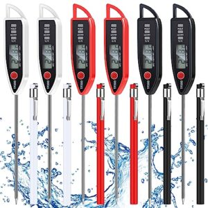 Copkim 6 Set Waterproof Food Thermometer for Water, Liquid, Candle and Cooking Digital Meat Thermometer with Long Probe Instant Read Thermometer for Kitchen BBQ Grill Candy (Black, White, Red)