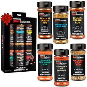 Steven Raichlen's Planet Barbecue Gourmet BBQ Rubs & Spices Gift Box 6 Pack- Grill Seasonings Set with Worldwide Flavors- Great Grilling Gift for Men