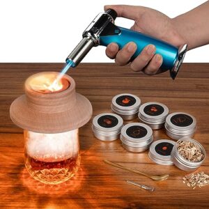 Cocktail Smoker Kit With Torch, Old-fashioned Infuser Kit for Party, 6 Flavored for Cocktail, Whiskey, Bourbon Smoker Lover, Gifts for Birthday, Men, Dad, Husband (Without Butane)