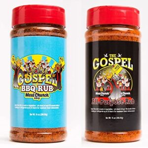 Meat Church BBQ Rub Combo: Holy Gospel (14 oz) and The Gospel (14 oz) BBQ Rub and Seasoning for Meat and Vegetables, Gluten Free, One Bottle of Each