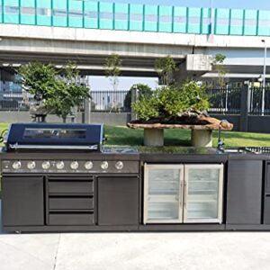 3 Piece Island Modular BBQ Outdoor Grill Black Stainless Steel with Double Refrigerator, Sink, Rotisserie, and Cover, Propane or Natural Gas