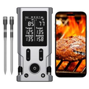 Wireless Meat Thermometer, 800FT Bluetooth Cooking Thermometer, 2 Ultra-Thin Probes, LCD Display, Digital Food Thermometer for Grill, BBQ, Smoker, Air Fryer, Rotisserie