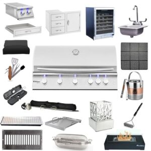 Package 4 of Summerset Sizzler Pro 40" Built-in Grill (Liquid Propane), Double Side Burner, 33" 3-Drawer & Door Combo, 26" Utensil Drawer, 15" Sink & Faucet, Outdoor Wine Cooler, Grill Cover, and More