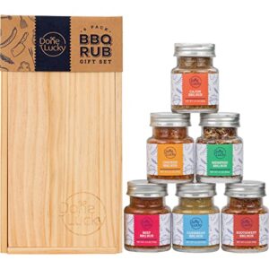 BBQ Rub Gift Set - Spice Gift Set in Premium Wooden Box - Great Grilling Gift for Father's Day, Christmas, Birthday for Him, Dad, Men, or Her - Unique Barbecue Seasonings (Set of 6)