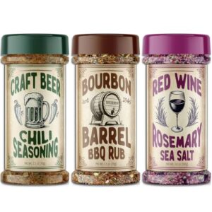 3 Grill Spices Gift Set - Bourbon Barrel BBQ Rub | Red Wine Rosemary Sea Salt | Craft Beer Chilli Seasoning - 2024 Stocking Stuffers For Men Adult Dad Gift Birthday Unique Fathers Day Valentines Him