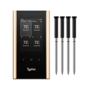 Typhur SYNC Gold Wireless Meat Thermometer | Four Slim Probes | 10x Stronger Signal Than Bluetooth | Reliable Readings Through Closed Smoker, Kamado Grill, BBQ, and Tough Obstacles | Easy-to-Use Base