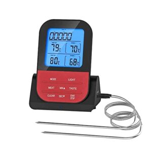 Dual Probe Digital Cooking Meat Thermometer Large LCD Backlight Food Grill Thermometer with Timer Mode for Smoker Kitchen Oven BBQ