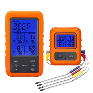 Feilx Instant Read Meat Thermometer for Grilling Smoker Oven Kitchen Turkey Remote Digital Cooking Food Grill Thermometer with 4 Stainless Steel Probe, Smart LCD Backlit Screen