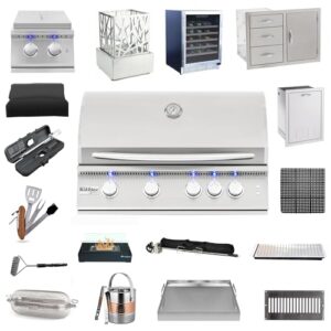Summerset 32" SIZPRO Package 8 (Natural Gas) Built-In Grill, Double Side Burner, 33" Three Drawer & Access Door, Trash/Propane Tank, Wine Cooler Outdoor Rated, Rotisserie Kit, Griddle Plate, and More