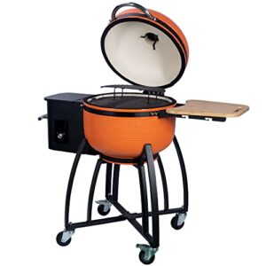 Combination Grill-Smokers 24in Ceramic Pellet Grill with 19.6in Diameter Gridiron Double Ceramic Liner 4-in-1 Smoked Outdoor Smokers Charcoal Grills Roasted BBQ Pan-roasted for Outdoors Patio (Orange)