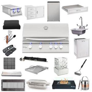 Summerset Sizzler Pro Package 4 of 32" Built-in Grill (Liquid Propane), 33" 3-Drawer & Access Door Combo, 15" Sink & Faucet, 26" Utensil Drawer, 4.5 Compact Refrigerator, Smoker Tray, and More