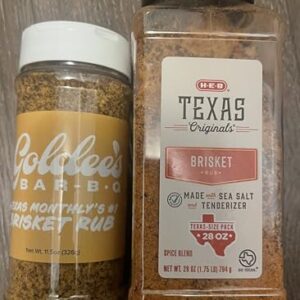 HEB Texas Originals Brisket Rub, 28 oz, Made with Sea Salt and Tenderizer. Goldees Brisket rub 11.5 oz pack 1 of each with DMC spoon included.