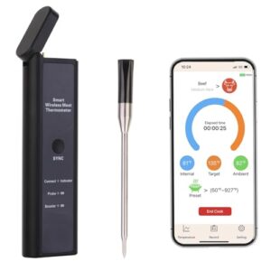 Pytozou Wireless Meat Thermometer with 500FT Long Wireless Range, Instant Read Digital Food Thermometer, Smart APP Control, Charging Dock, Kitchen Thermometer for Roast, Oven, Grill, BBQ, Smoker