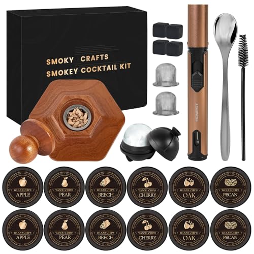 thumbnail image 2 of Whiskey Smoker Kit With Torch Lighter – 12 Wood Chips, Ice Ball Mold, Cocktail Smoker Set, Gift For Men, Bourbon & Old Fashioned 2 of 9