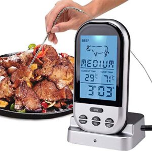 NCRD Digital Cooking Food Meat Thermometer with Dual Probe for Smoker Grill BBQ Thermometer, Large LCD Backlight Food Grill Thermometer, with Timer Mode, Silver