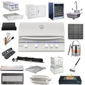 Package 3 of Summerset Sizzler Pro 32" Built-in Grill (Liquid Propane), Double Side Burner, 30" 2-Drawer & Door Combo, Utensil Drawer, 15" Sink & Faucet, Outdoor Wine Cooler, Grill Cover, and More