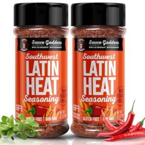 Sauce Goddess Southwest Latin Heat Shaker (2-Pack) - BBQ Rub with Tons of Cumin and Oregano Flavor, Cayenne, and New Mexican Red Chiles. No Sugar, Low in Sodium, Gluten-Free
