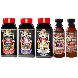 Slap Yo Daddy BBQ Hot Burn, All American Sauces (2 Sauces) 15oz and SCA Competition Steak, Texas Brisket Magic and Flavor Bomb Umami (3 Rubs) 26oz Bundle