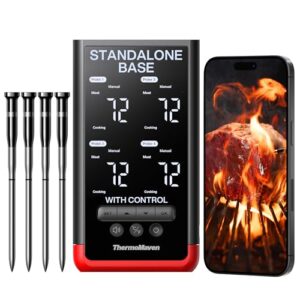 ThermoMaven 4-Probe Bluetooth Smart Wireless Meat Thermometer: Standalone Base, WiFi Unlimited Range, 6 Sensors with NIST Certified Accuracy, Ideal for Kitchen, BBQ, Grill, Oven, Smoker, Rotisserie