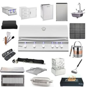 Summerset Sizzler Pro Package 6 of 40" Built-in Grill (Liquid Propane), Double Side Burner, 15" Sink & Faucet, 33" 3-Drawer & Door Combo, 20" Vented Liquid Propane Tank, 24" Refrigerator, and More