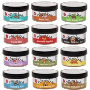 Rub with Love, Ultimate Meat Rubs and Seasonings Gift Set (12 Jars) Grilling and BBQ Spices for Fish, Chicken, Pork, or Steak